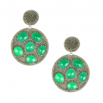 Green Onyx and Swarovski Crystal Double Disc Clip Earrings