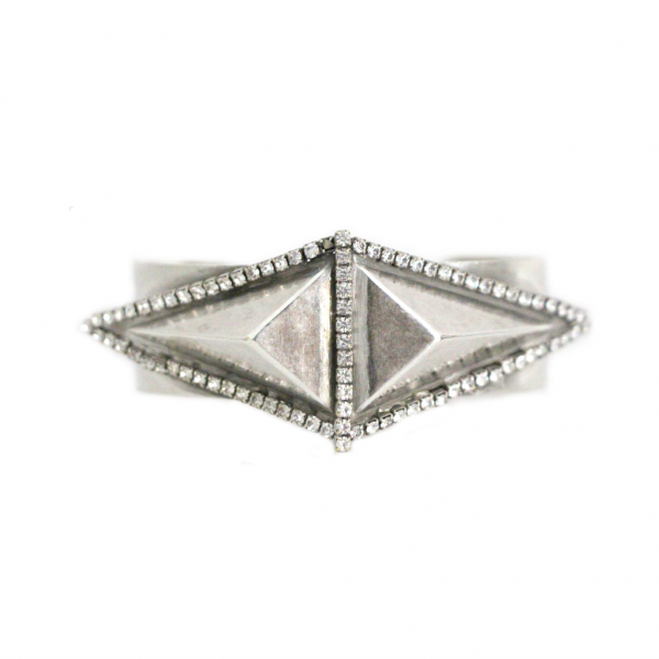 Surrounding Swarovski Crsytals and Raised Triangle Cuff  Silver Plated