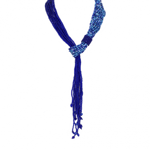 Adjustable Blue Multi Color Beaded Necklace 32" Length