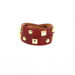 Leather Burgundy and Yellow Gold Plated Studded Wrap Bracelet  15" Length