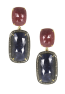 Red and Blue Sapphire and Diamond Slice Double Drop Pierced Earrings  Yellow Gold