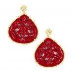 Carved Red Jade Teardrop Earrings
