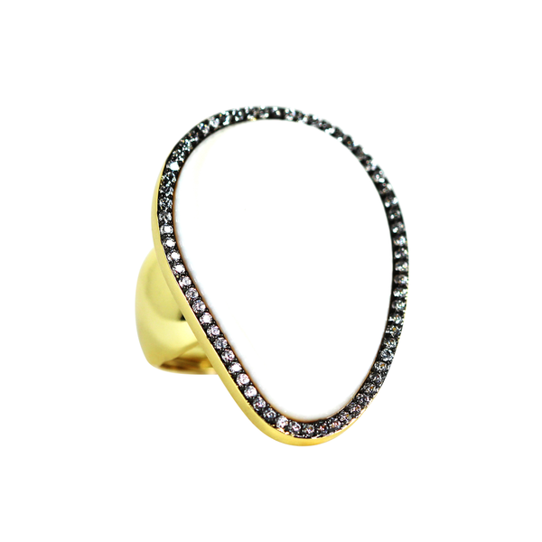 White Stone and Cubic Zirconia Ring  18k Yellow Gold Plated