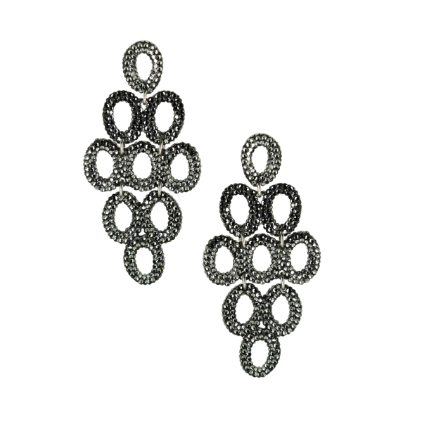 Swarovski Crystal Long Drop Pierced Earrings  Oxidized Gold Plated