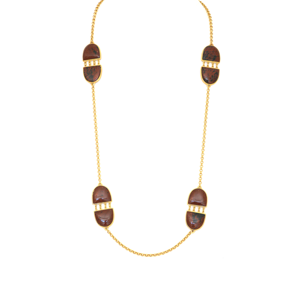 Mahogany Stone Necklace  Yellow Gold Plated