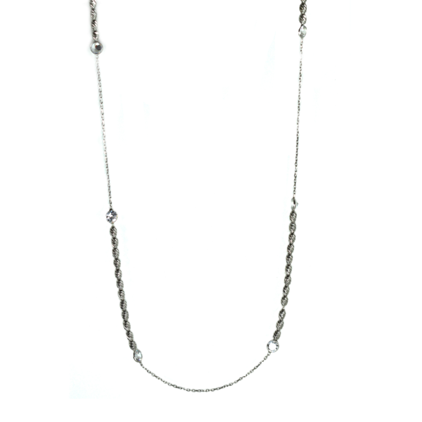 Rice Swarovksi Crystal Station Necklace  40" Length Chain