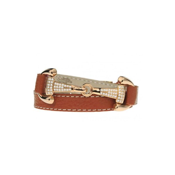 Adjustable Cubic Zirconia Leather Bracelet  Rose Gold Plated  Color: Orange