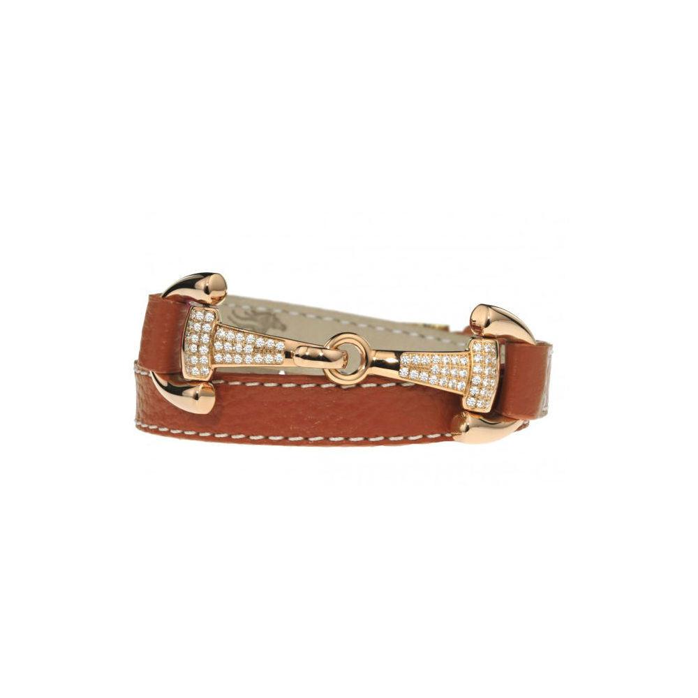 Adjustable Cubic Zirconia Leather Bracelet  Rose Gold Plated  Color: Orange
