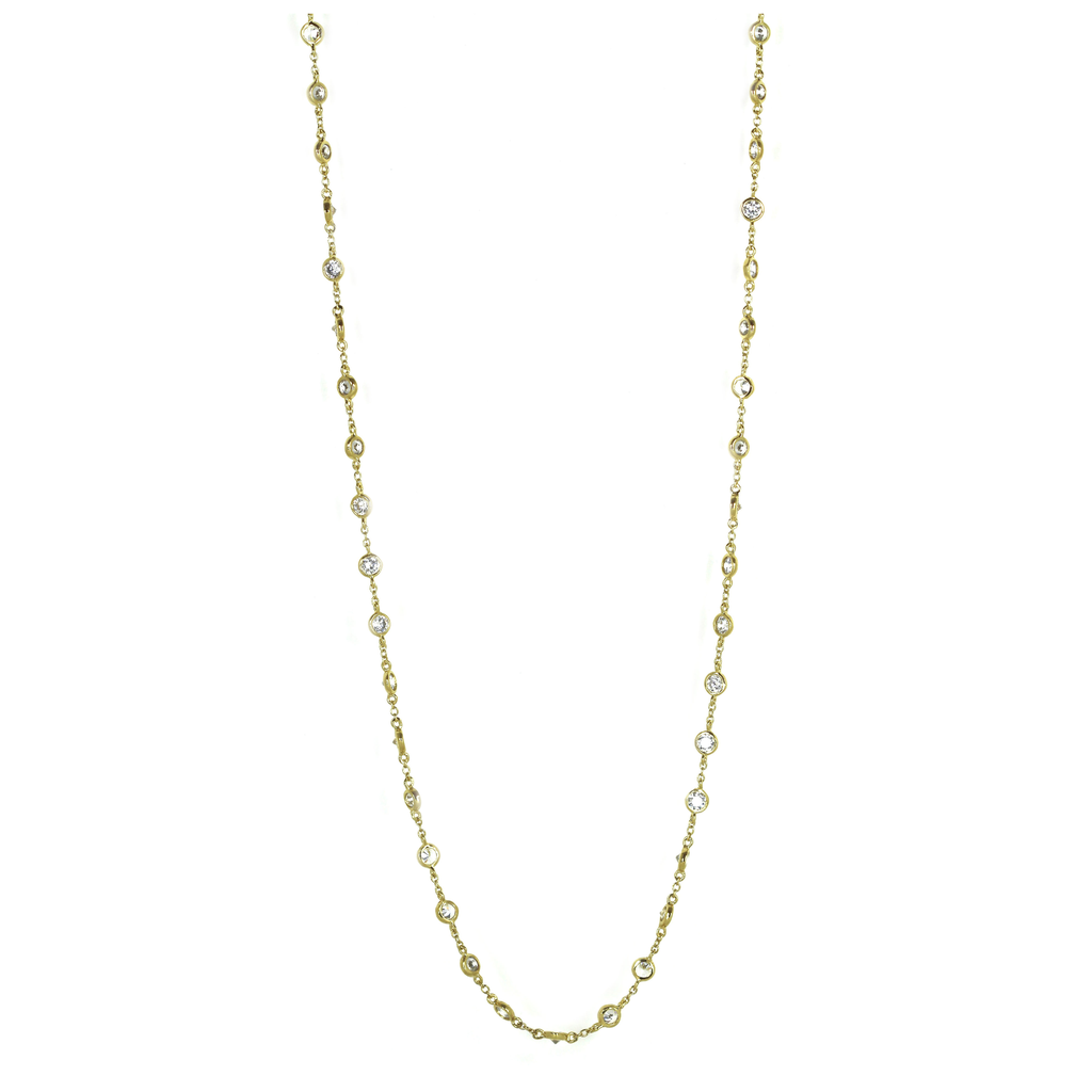 Station Cubic Zirconia by the Yard Necklace  Yellow Gold Plated