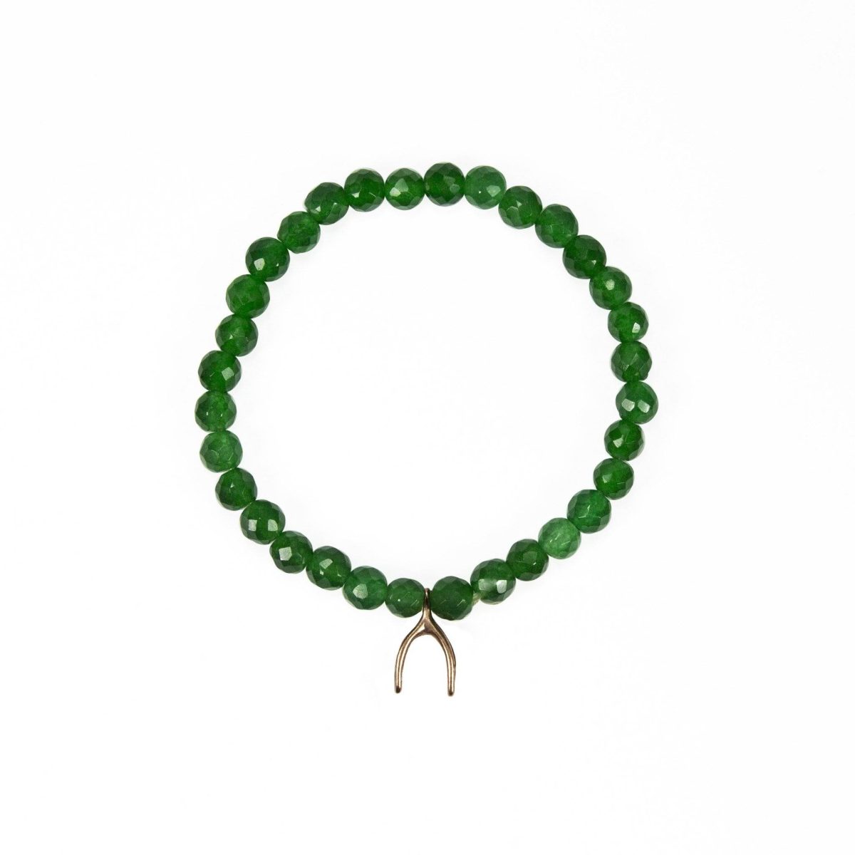 Emerald Stretch Bracelet with Wishbone Pendant - Image 1