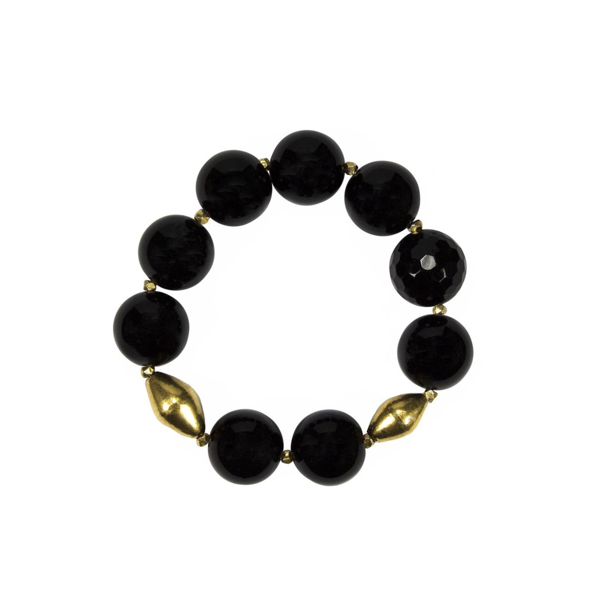 Black Onyx Stretch Bracelet with Gold Beads - Image 1