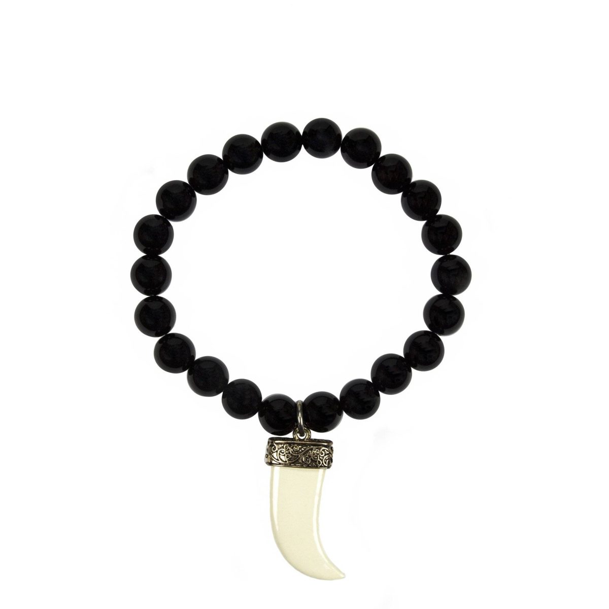 Black Onyx Stretch Bracelet with Horn Pendant - Image 1