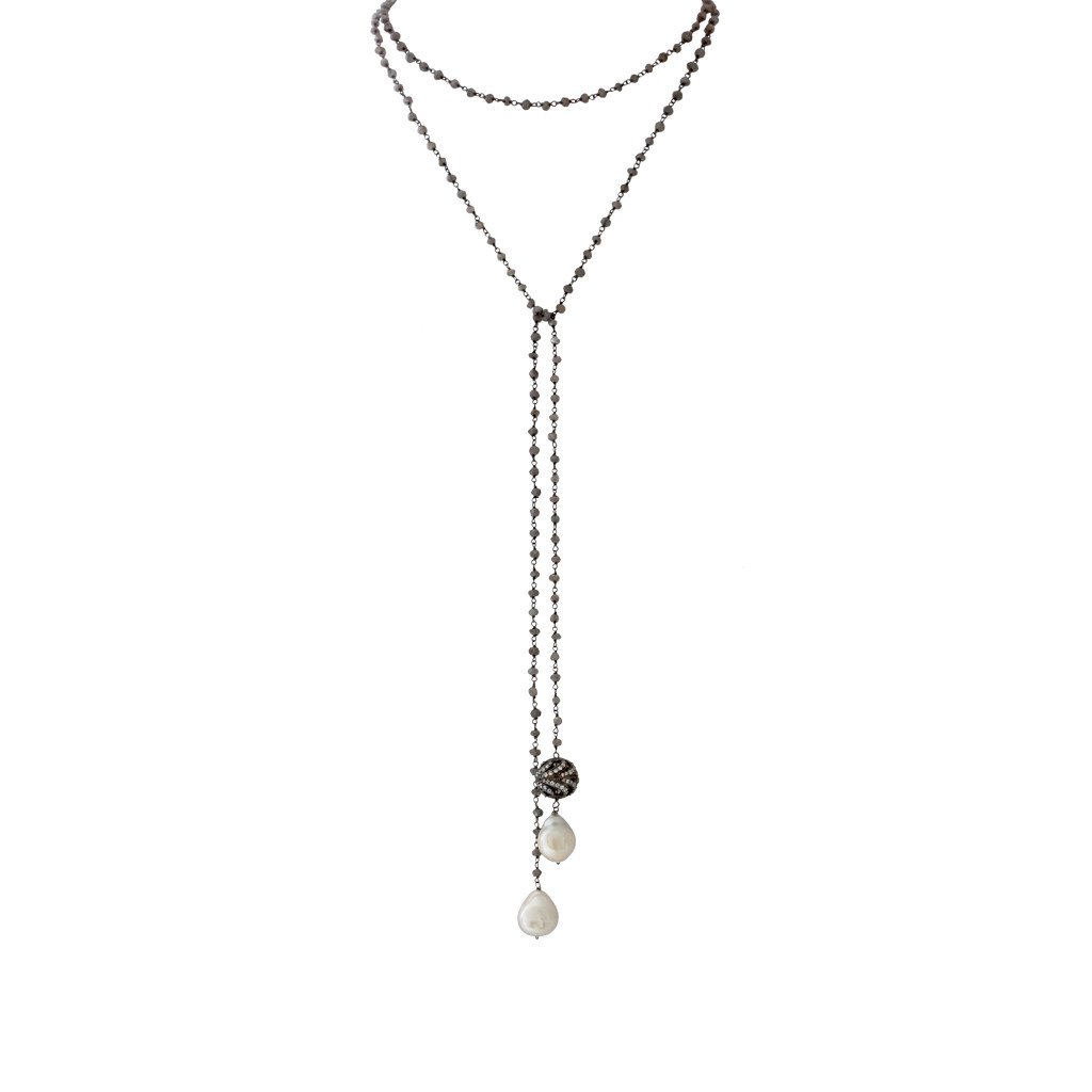Pearl and Labradorite Lariate Necklace - Image 1