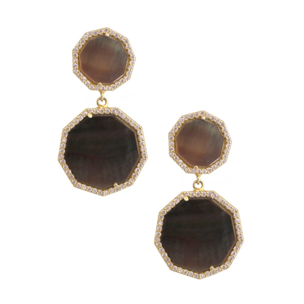 Grey Mother of Pearl Octagon Earrings - Image 1
