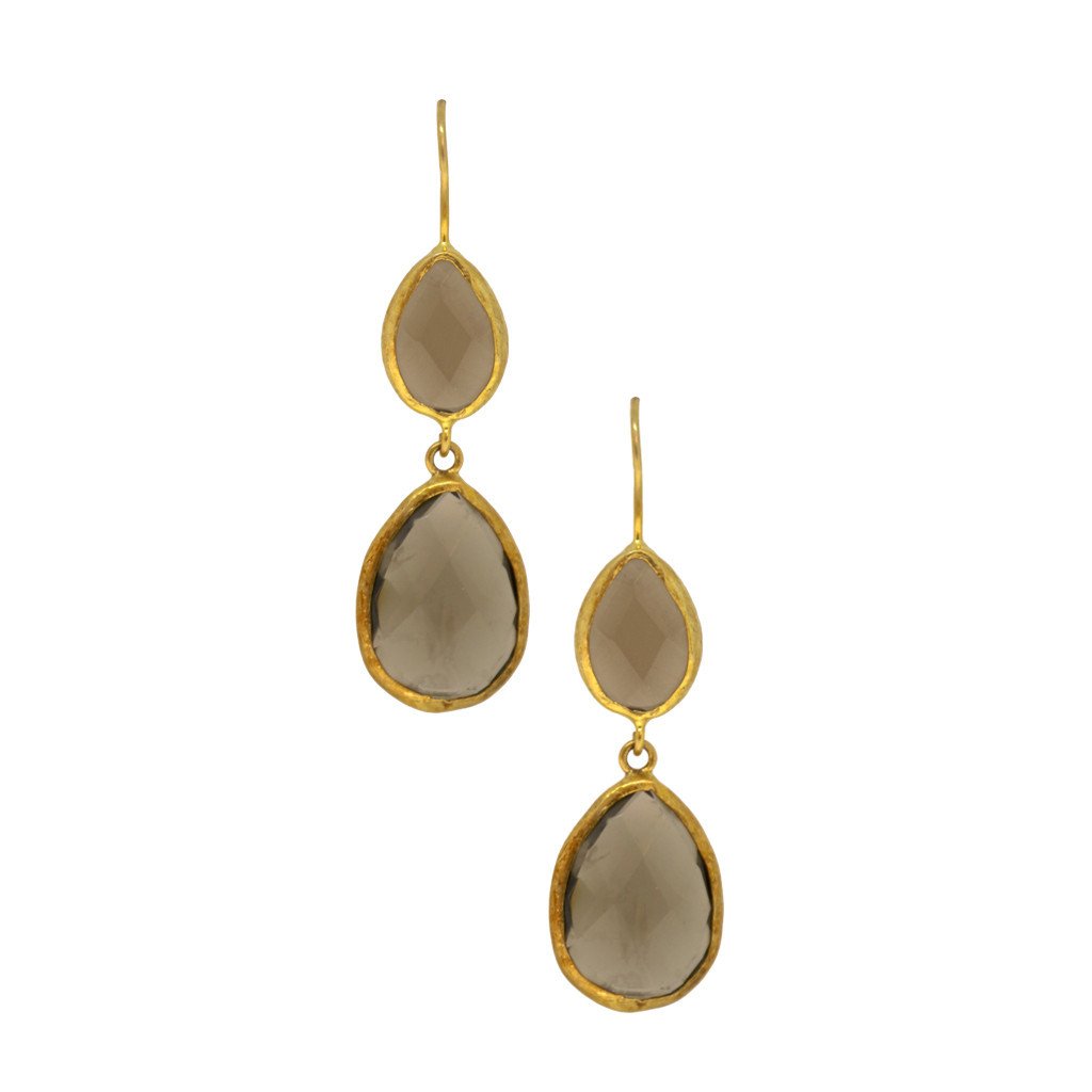 Smoked Quartz Double Drop Earrings - Image 1