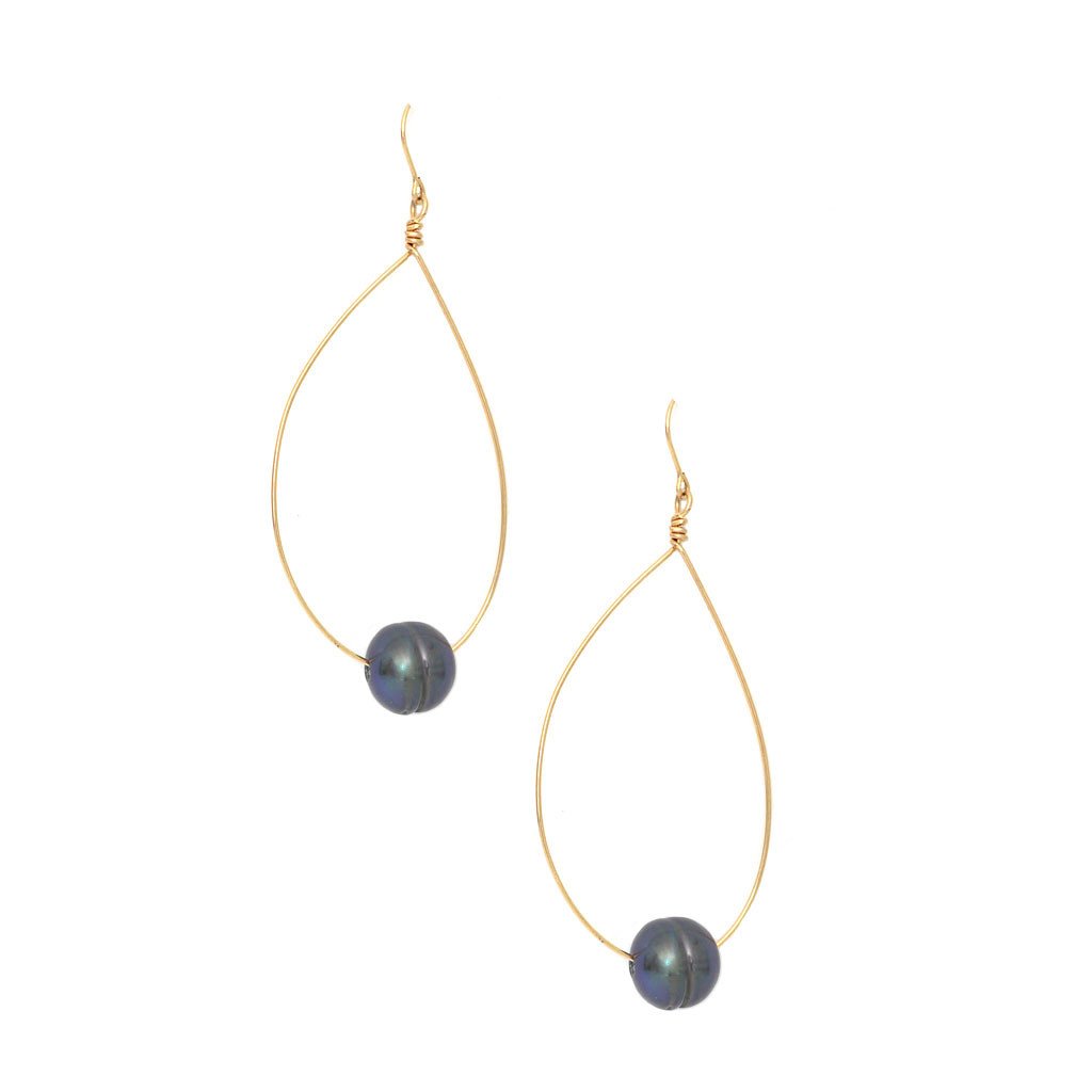Pearl Drop Hoop Earrings - Image 1