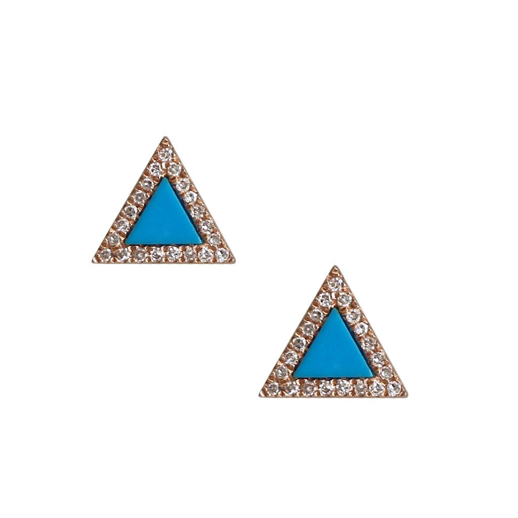 Mini Triangle Earrings with Turquoise Stone - Image 1
