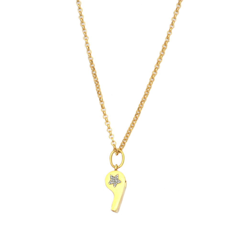 Whistle Pendant with Swarvoski Crystal Heart  Yellow Gold Plated