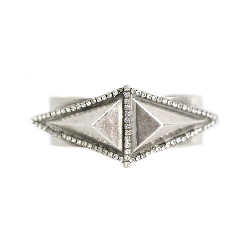 Surrounding Swarovski Crsytals and Raised Triangle Cuff  Silver Plated