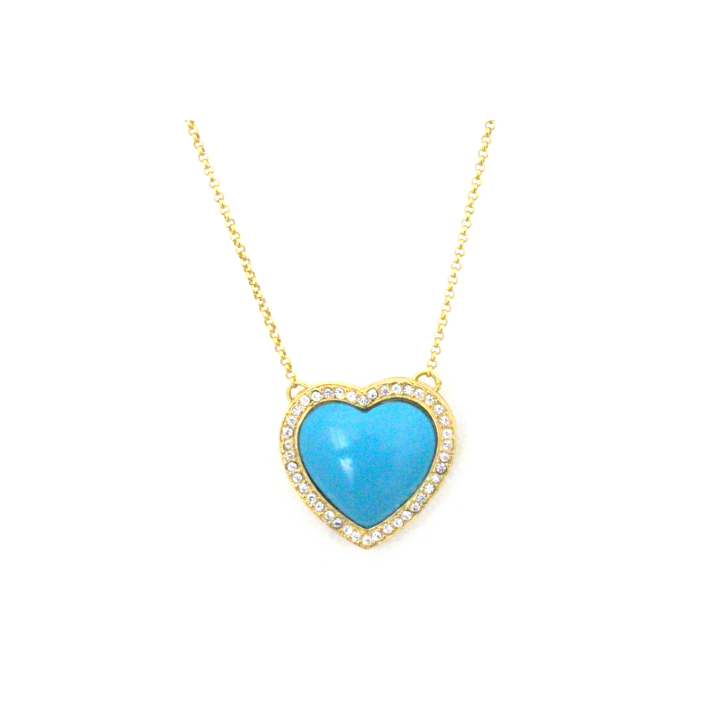 Blue Turquoise Heart Necklace with Cubic Zirconia Surroundings