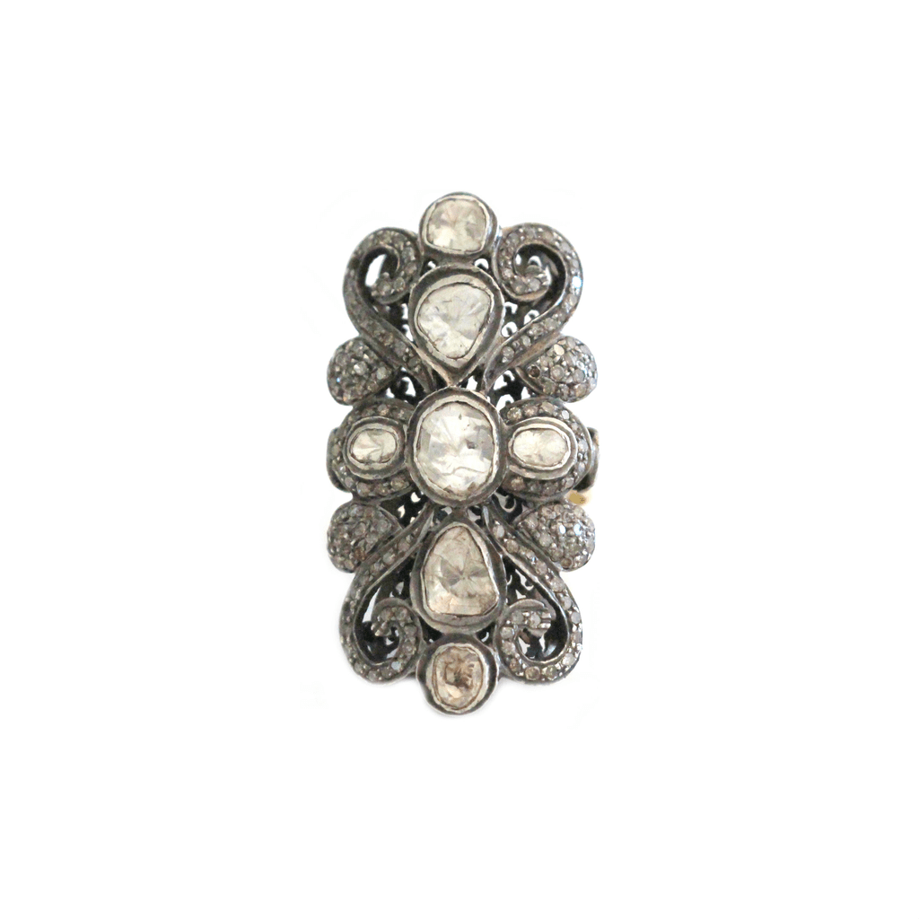 Toscana Vintage Diamond Swirl Ring  Yellow Gold Oxidized and Gold over Silver